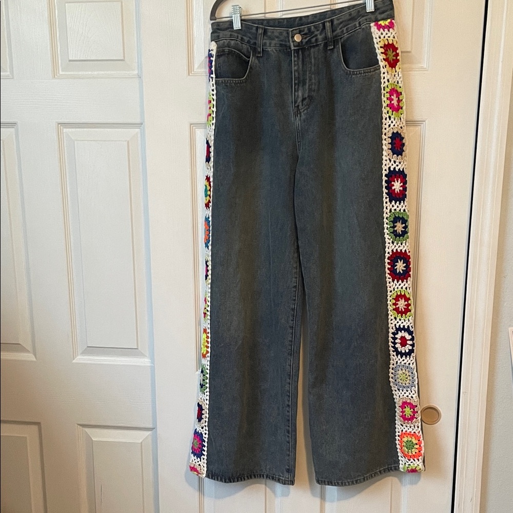 NWT Crochet Wide Leg Jeans medium